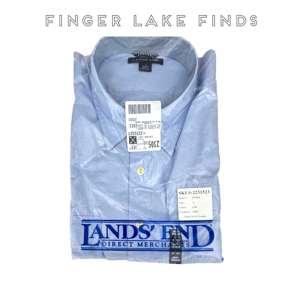 Lands' End Light Blue Outrigger Button Front Short Sleeve Shirt, L ( 16-…